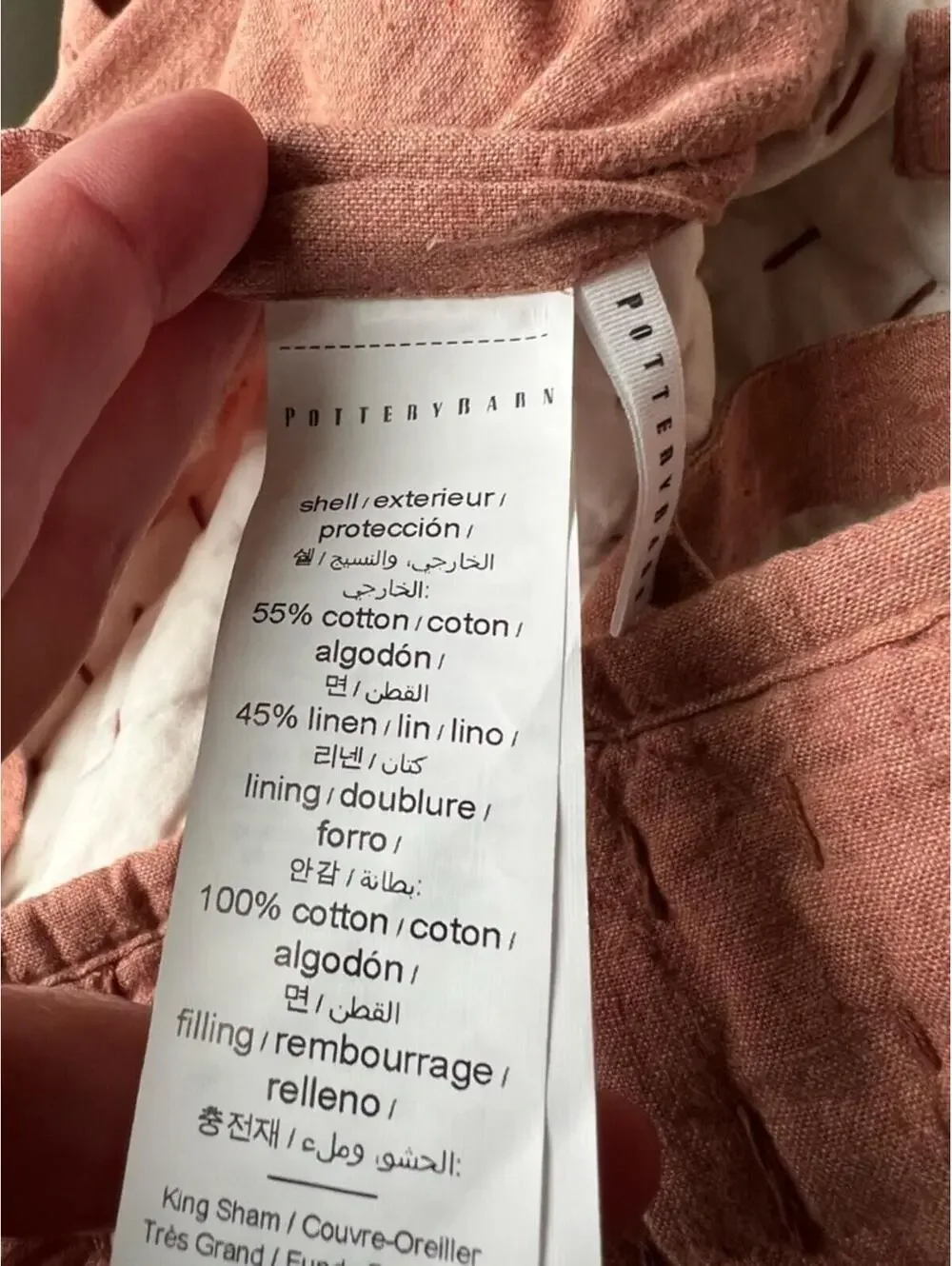 Pottery Barn Pickstitch King Pillow Sham Cotton Linen BRICK GREAT Condition